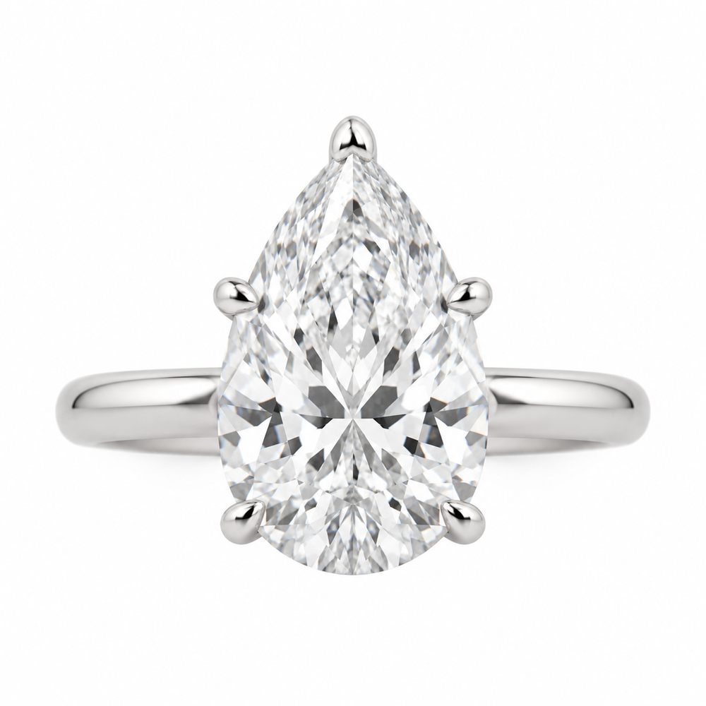 The Alouette — 2.10ct Pear-Cut Cathedral Solitaire natural diamond ring, straight top-front view