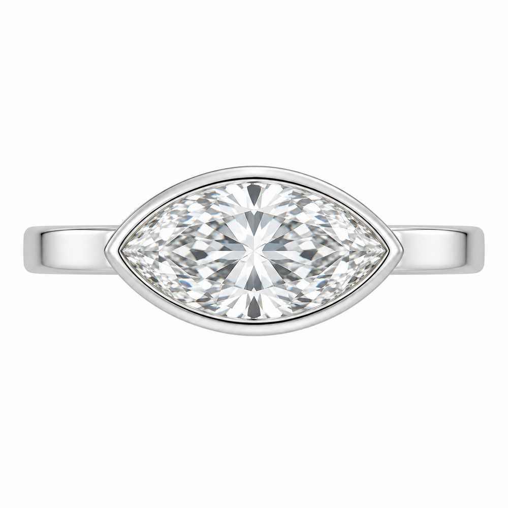 The Mirelle — 1.95ct East-West Marquise Bezel natural diamond ring, straight top-front view