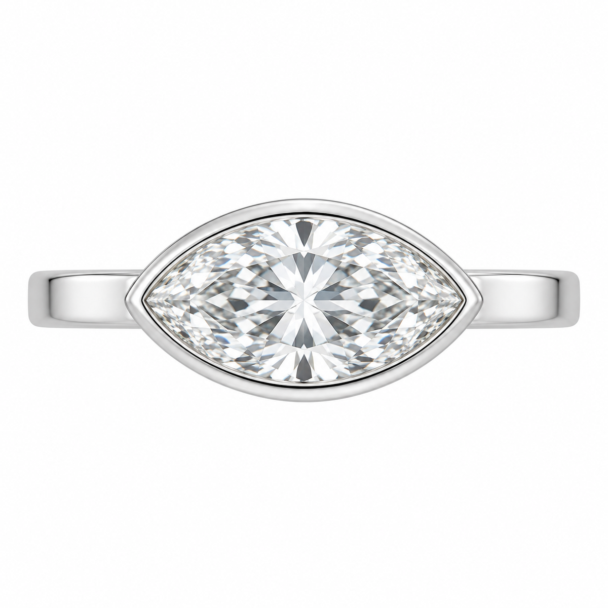 The Mirelle — 1.95ct East-West Marquise Bezel natural diamond ring, straight top-front view