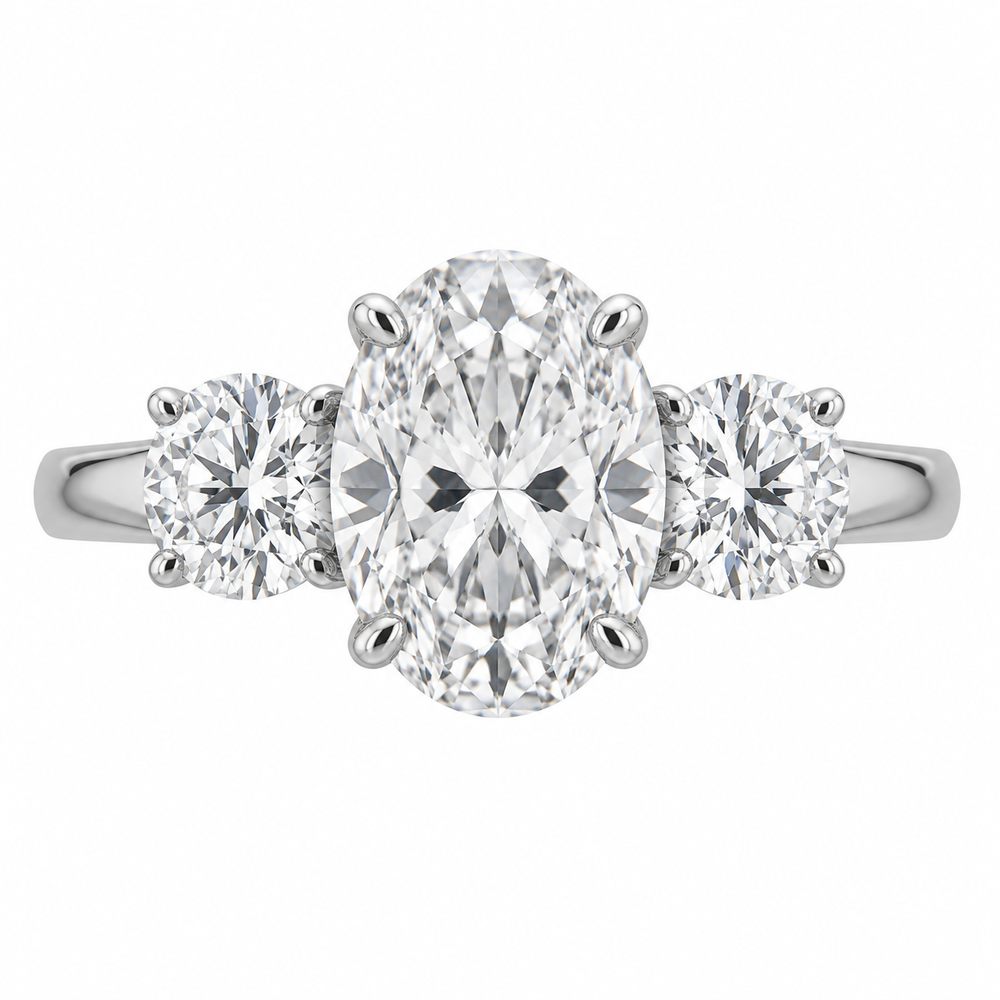 The Rosaline — 2.30ct Oval Three-Stone natural diamond ring, straight top-front view