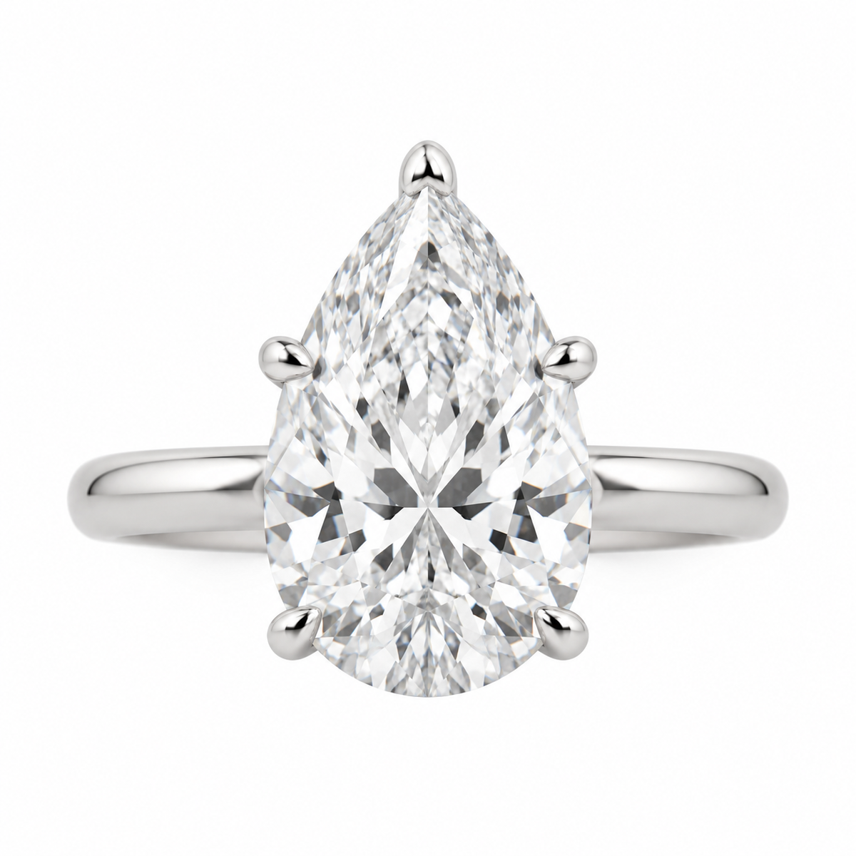 The Alouette — 2.10ct Pear-Cut Cathedral Solitaire natural diamond ring, straight top-front view