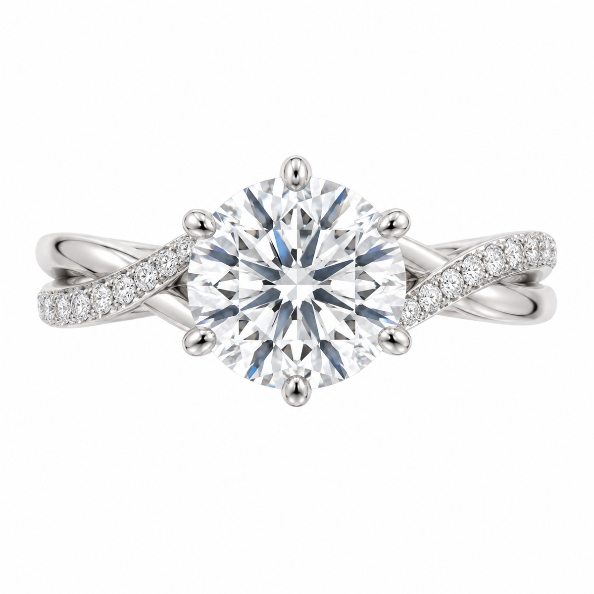 The Estelle — 2.05ct Round Twisted Pavé Solitaire natural diamond ring, straight top-front view