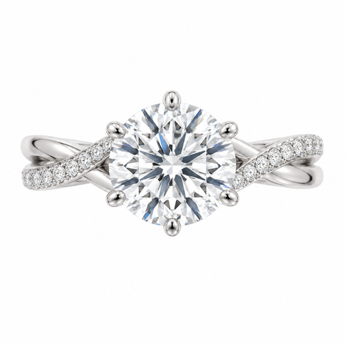 The Estelle — 2.05ct Round Twisted Pavé Solitaire natural diamond ring, straight top-front view