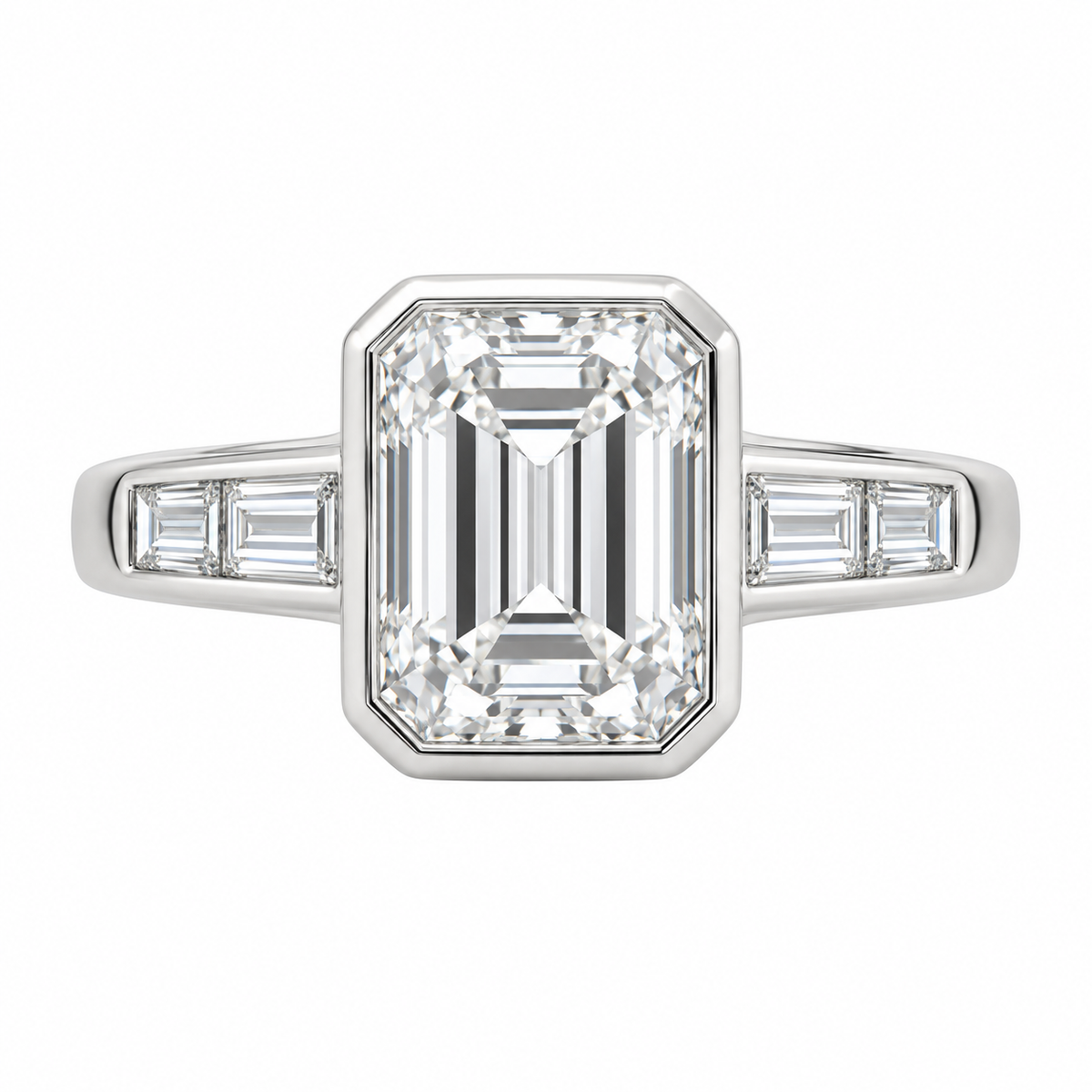 The Florence — 2.40ct Emerald Bezel Baguette natural diamond ring, straight top-front view