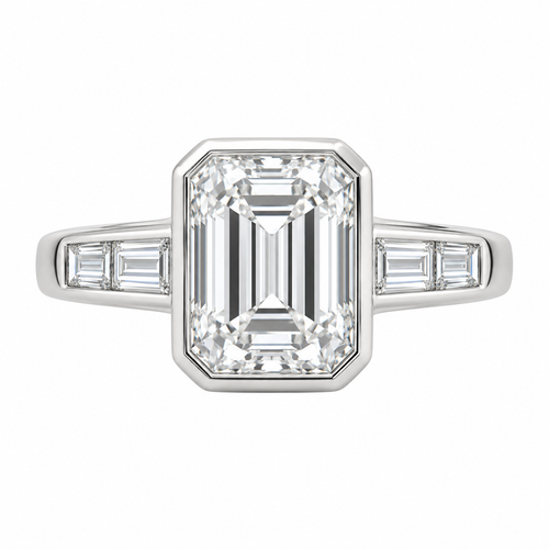 The Florence — 2.40ct Emerald Bezel Baguette natural diamond ring, straight top-front view
