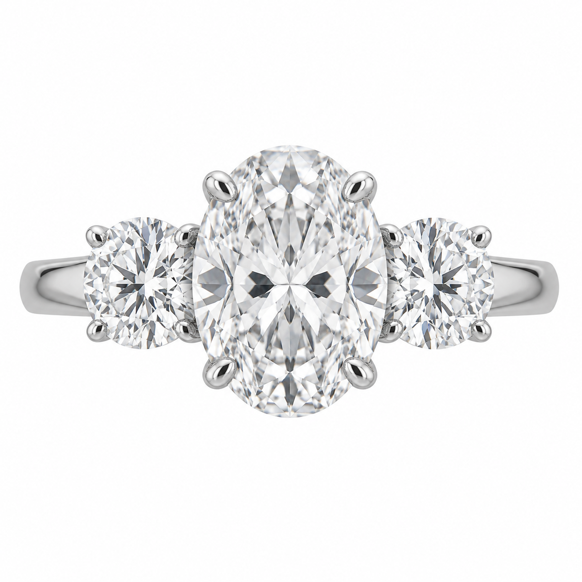 The Rosaline — 2.30ct Oval Three-Stone natural diamond ring, straight top-front view